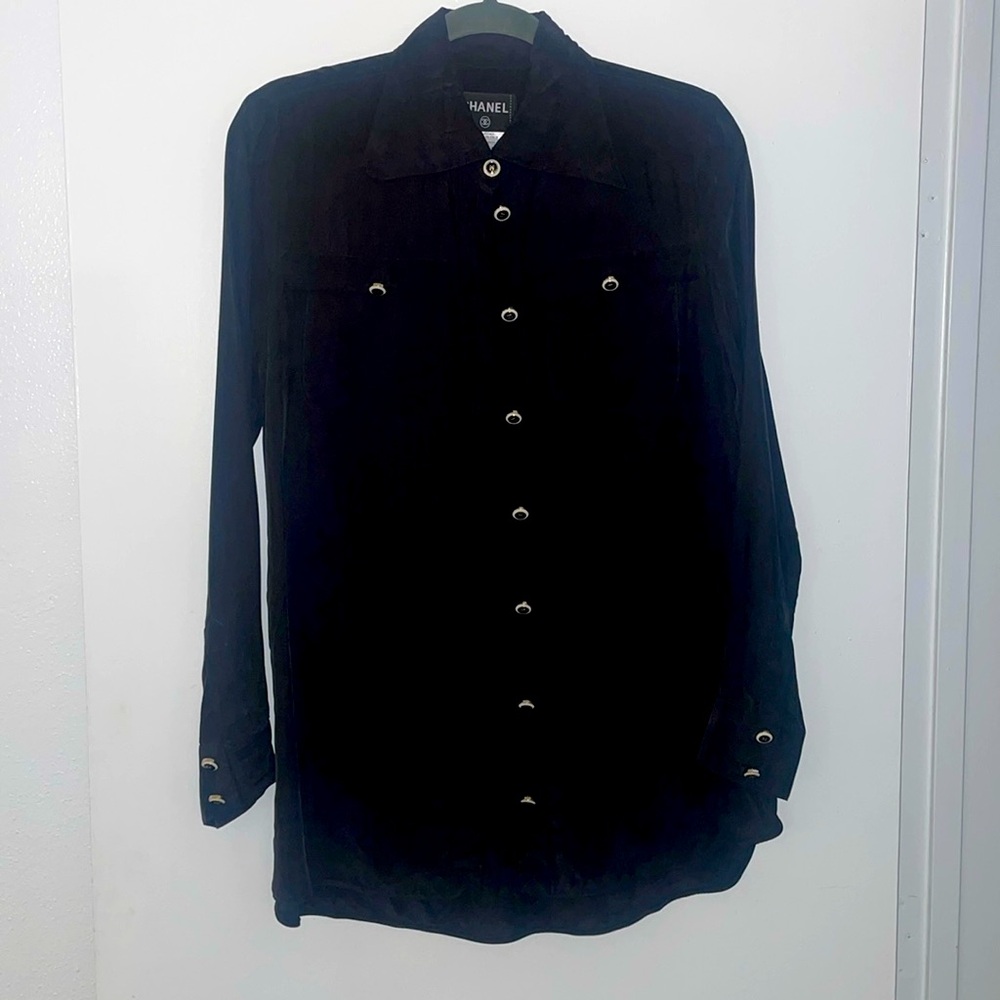 Chanel black blouse button up Size 38
